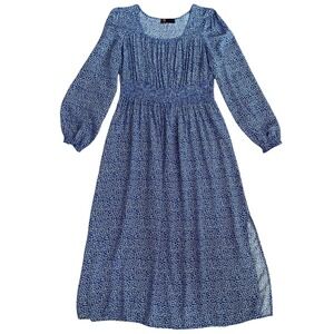 Kancy Kole Midi Floral Dress L Round Neck Puff Sleve Cottagecore Dainty Naive